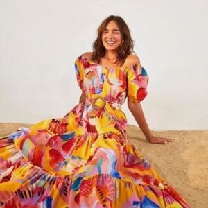 Farm Rio Neon Macaws Puff Sleeve Dress - Size Small